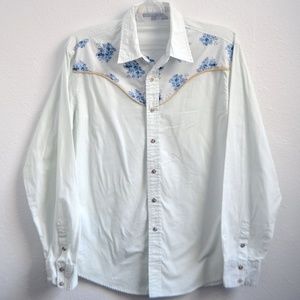 Tin Haul Western Shirt Snaps Floral Blue Large